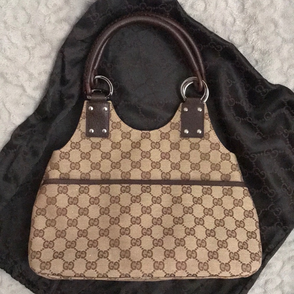 GUCCI Brown Leather GG Monogram Tote. NWT